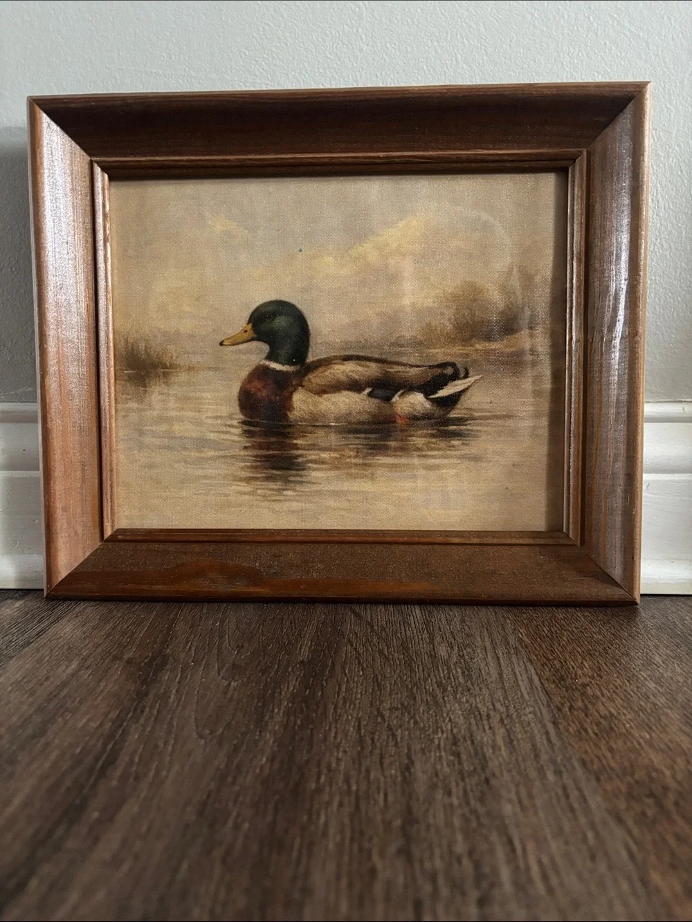 Framed Mallard Duck Watercolor Art Print - Brown Wood Frame